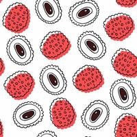 doodle sömlösa mönster med handritad frukt litchi på vit bakgrund vektor