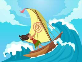 das mutig hawaiisch Mädchen mit ihr Boot vektor