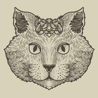 Illustration Katze Kopf Gravur Stil auf schwarz Hintergrund vektor