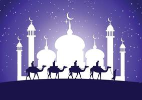 Karawane der Kamele vor der Moschee vektor