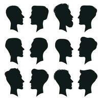 Erwachsene männlich Kopf Profil Silhouette. Mann Symbol. Mode Menschen Haarschnitt oder unbehaart Männer Köpfe Silhouetten isoliert Vektor Illustration