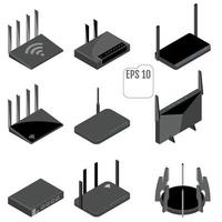 router isometriska ikoner set vektor