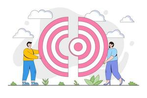 Vektor Illustration von Verbindung von zwei Hälften Ziel Puzzle, Zusammenarbeit und Zusammenarbeit mit Menschen Zeichen
