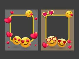 Foto ramar med annorlunda emoji och hjärta former. vektor