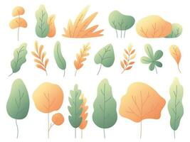 einfach bunt Herbst Blätter. herbstlich Bäume und Gebüsch. minimalistisch Gelb Blatt eben Vektor einstellen