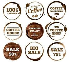 Kaffee Etiketten. Aquarell schmutzig Espresso Tasse Ring beflecken Logo. Vektor isoliert Illustration