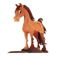 tecknad serie brun häst står på en vit bakgrund. söt ponny illustration. vektor