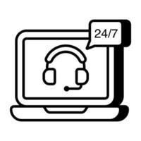 24 Std Hotline Symbol im eben Design vektor