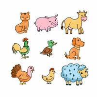 Haustiere auf Bauernhof. einstellen von Abbildungen zum Kinder im Karikatur Stil. vektor
