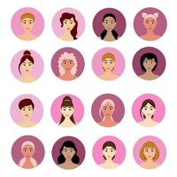 uppsättning avatar kvinnors frisyrer vackra unga flickor med olika frisyrer isolerad på en vit bakgrund vektor