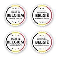 uppsättning av fyra belgiska etiketter gjorda i belgien på nederländska gjorda i Belgien premiumkvalitets klistermärken och symboler med stjärnor enkel vektorillustration isolerad på vit bakgrund vektor