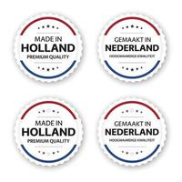uppsättning av fyra nederländska etiketter gjorda i holländska på nederländska gjorda i nederländska högkvalitativa klistermärken och symboler med stjärnor enkel vektorillustration isolerad på vit bakgrund vektor