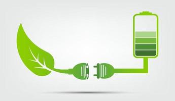 grüner Erdkonzept-Netzstecker verlässt Ökologie-Batterie-Emblem