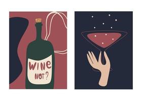 gratulationskort och festinbjudan set vin vektor illustration handritad stil