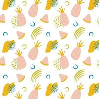 tropisches nahtloses Muster mit rosa Ananas-Ananasscheiben und abstrakten Formenvektorillustration vektor