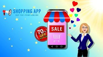 Online-Shopping-Girl und Smartphone-Cartoon vektor