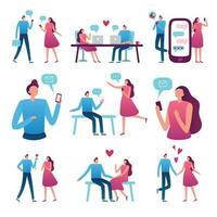online Dating Paar. Mann und Frau romantisch treffen, perfekt Spiel Internet Dating Plaudern und blind Datum Bedienung Vektor Illustration