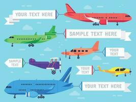 flygplan med baner. flygande ad flygplan, flyg flygplan banderoller och flygbolag plan annonser vektor illustration