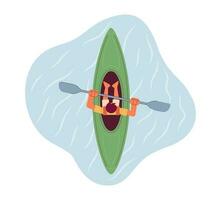 paddla kanot på flod konceptuell hjälte bild. paddla kayaker 2d tecknad serie karaktär på vit bakgrund. extrem sport. Kajakpaddling konkurrens isolerat begrepp illustration. vektor konst för webb design ui