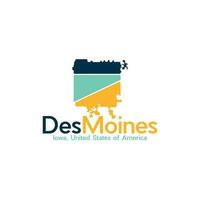 des moines stad Karta modern enkel logotyp vektor