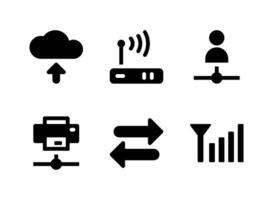enkel uppsättning nätverksrelaterade fasta ikoner vektor