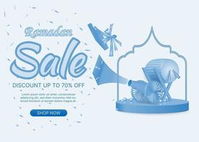 3D Vektor Ramadan Kareem Verkauf blauen Hintergrund