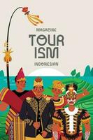 Tourismus Buch Startseite Illustration mit indonesisch traditionell Hochzeit Kleid eben Stil vektor