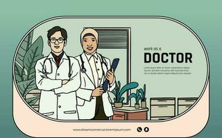 indonesiska läkare hand dragen illustration design layout för social media vektor