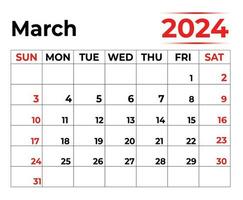 März 2024 monatlich Kalender mit sehr sauber sehen, Woche beginnt von Sonntag vektor