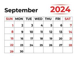 September 2024 monatlich Kalender mit sehr sauber sehen, Woche beginnt von Sonntag vektor