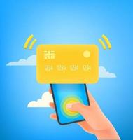 man använder kreditkort för betalning via smartphone