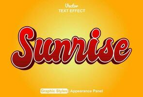 soluppgång text effekt med röd grafisk stil och redigerbar. vektor