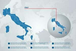 Italien Land Karta med infographic begrepp och jord vektor illustration