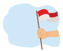 Hand halten indonesisch Flagge. indonesisch Unabhängigkeit Tag Hintergrund vektor