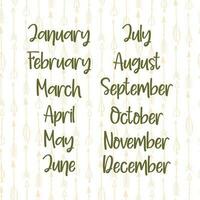 Namen von Monate zum Kalender oder Anmerkungen Buch vektor