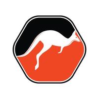 känguru Hoppar logotyp mall vektor illustration inuti en form av sexhörning orange svart färger.