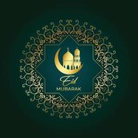 grön eid mubarak gratulationskort med gyllene färg design vektor