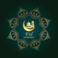 grön eid mubarak omslag post design med gyllene färg design vektor