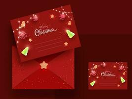 rot Gruß Karten oder horizontal Einladung Vorlage mit Briefumschlag zum fröhlich Weihnachten. vektor