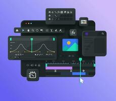 program gränssnitt för rörelse designer. arbetssätt med video och animation. app för designers. video klämma redigering vektor