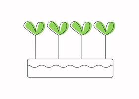 wachsend Pflanzen. Sprossen im ein Kasten. Pflanze Pflege. Umriss, Linie Zeichnung. Gekritzel Stil. Vektor Grafik.