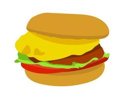 appetitlich handgemacht Burger. eben Design. Fleisch, Kopfsalat, Käse, Tomate. vektor