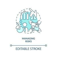 Verwaltung Risiken Türkis Konzept Symbol. wagen Hauptstadt Finanzierung Vorteil abstrakt Idee dünn Linie Illustration. isoliert Gliederung Zeichnung. editierbar Schlaganfall vektor