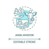 Engel Investor Türkis Konzept Symbol. engagieren Sponsoren. Technik Anfang Finanzierung Möglichkeit abstrakt Idee dünn Linie Illustration. isoliert Gliederung Zeichnung. editierbar Schlaganfall vektor