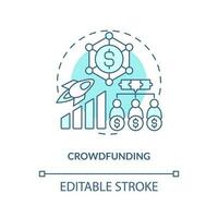 crowdfunding turkos begrepp ikon. höja pengar. tech börja finansiering alternativ abstrakt aning tunn linje illustration. isolerat översikt teckning. redigerbar stroke vektor