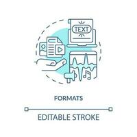 Formate Türkis Konzept Symbol. Inhalt zum Buchseite. Sozial Medien Werbung Vorteil abstrakt Idee dünn Linie Illustration. isoliert Gliederung Zeichnung. editierbar Schlaganfall vektor