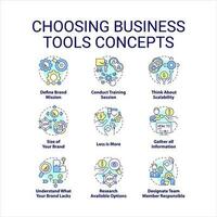 välja företag verktyg begrepp ikoner uppsättning. varumärke strategi. förse ny teknik aning tunn linje Färg illustrationer. isolerat symboler. redigerbar stroke vektor