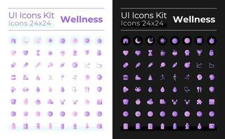 wellness platt lutning tvåfärgad ui ikoner uppsättning för mörk, ljus läge. aktiva och friska livsstil. vektor isolerat rgb piktogram. gui, ux design för webb, mobil