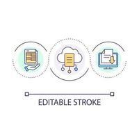 Wolke Lager von Information Schleife Konzept Symbol. Datenbank auf virtuell Server. Papierkram Digitalisierung abstrakt Idee dünn Linie Illustration. isoliert Gliederung Zeichnung. editierbar Schlaganfall vektor