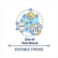 Größe von Ihre Marke Konzept Symbol. Geschäft Analyse. finden Lösung. Erwägung abstrakt Idee dünn Linie Illustration. isoliert Gliederung Zeichnung. editierbar Schlaganfall vektor